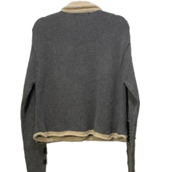 VINTAGE BRIDGEWATER Womens Gray Cream Patch Button Cardigan Size M Art to Wear - Picture 4 of 6